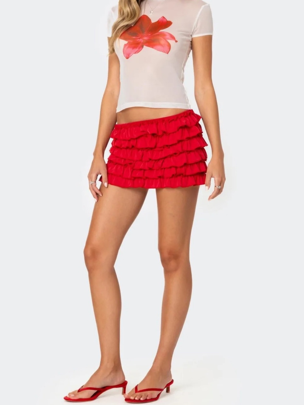 Edikted Red Ruffle Mini Skirt - Picture 2 of 3